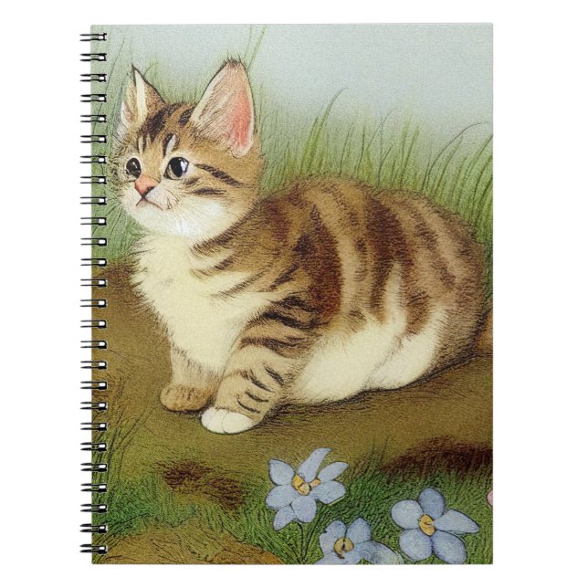 Cuaderno Ilustracion de gatito vintage con flores (Frente)