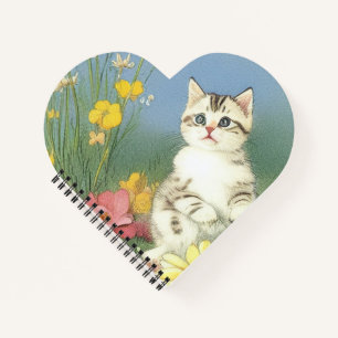 Cuaderno Ilustracion de gatito vintage con flores amarillas