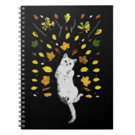 Cuaderno Ilustracion de gato blanco con hojas caídas