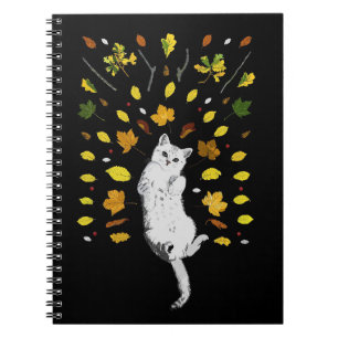 Cuaderno Ilustracion de gato blanco con hojas caídas