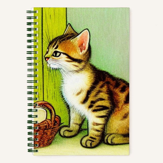 Cuaderno Ilustracion de gato de tabby de época (Anverso)