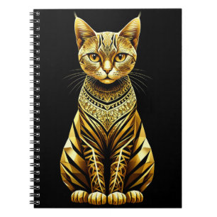 Cuaderno Ilustración de gato dorado ornamentado