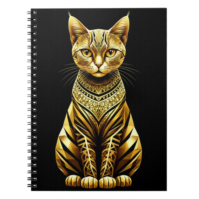 Cuaderno Ilustración de gato dorado ornamentado (Frente)