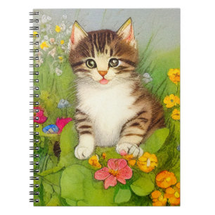 Cuaderno Ilustracion de gato sonriente vintage