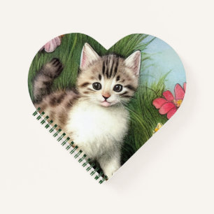 Cuaderno Ilustracion de gato vintage con flores rojas