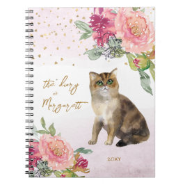Cuaderno Ilustración de gato y flores para niños