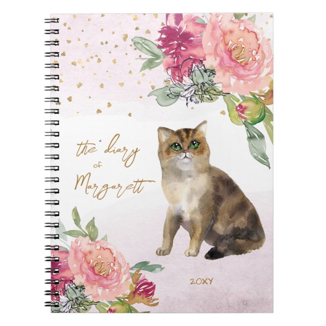 Cuaderno Ilustración de gato y flores para niños (Frente)