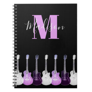 Cuaderno Ilustración de guitarra acústica con monograma ros