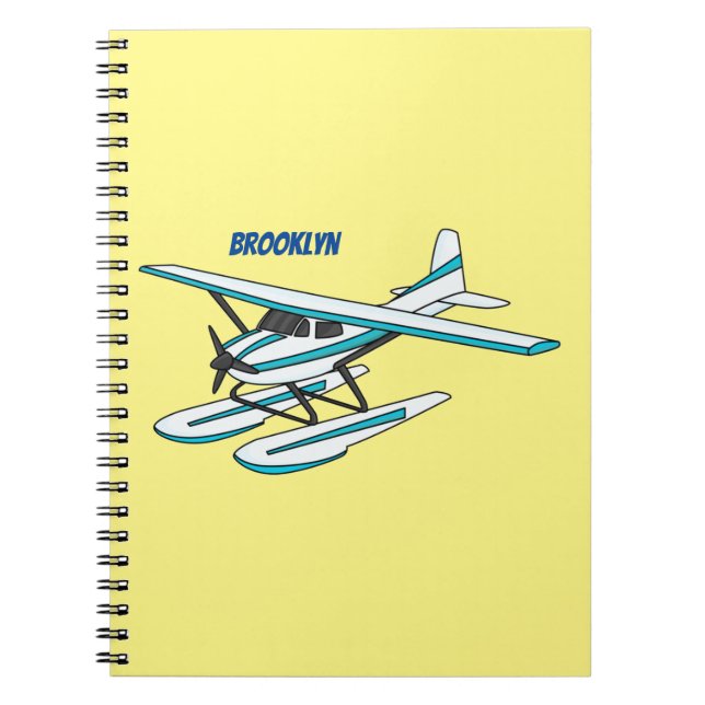 Cuaderno Ilustracion de hidroavión azul blanco (Frente)