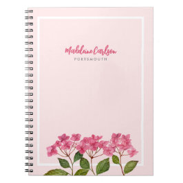 Cuaderno Ilustración de Hortensias Lacecaps en Acuarela Ros