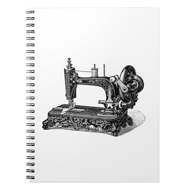 Cuaderno Ilustracion de la máquina de coser de los 1800s (Frente)