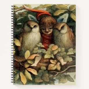Cuaderno Ilustración de la naturaleza de búhos y hadas elfa
