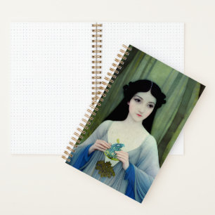 Cuaderno Ilustracion de lavado de tinta de bella mujer en l