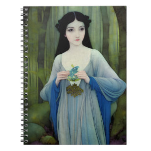 Cuaderno Ilustracion de lavado de tinta de bella mujer en l