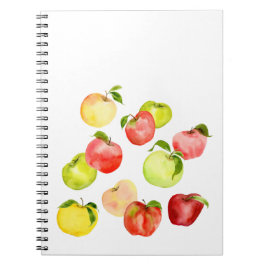 Cuaderno Ilustracion de manzana verde rojo acuarela otoño