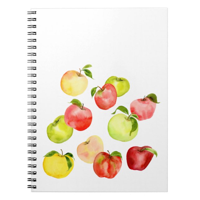 Cuaderno Ilustracion de manzana verde rojo acuarela otoño (Frente)