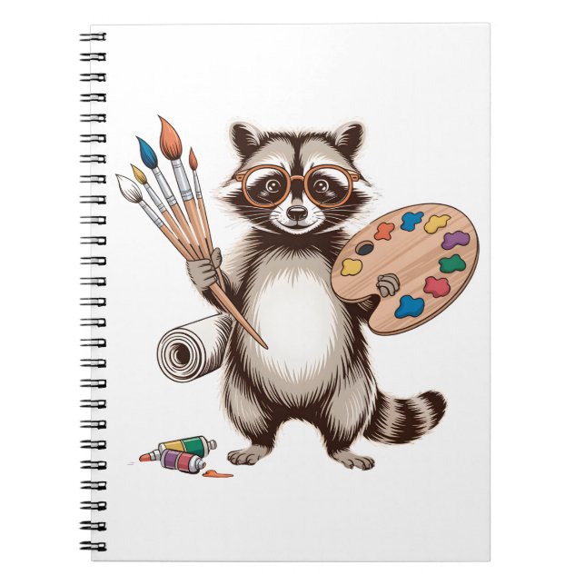 Cuaderno Ilustración de mapache pintor genial (Frente)