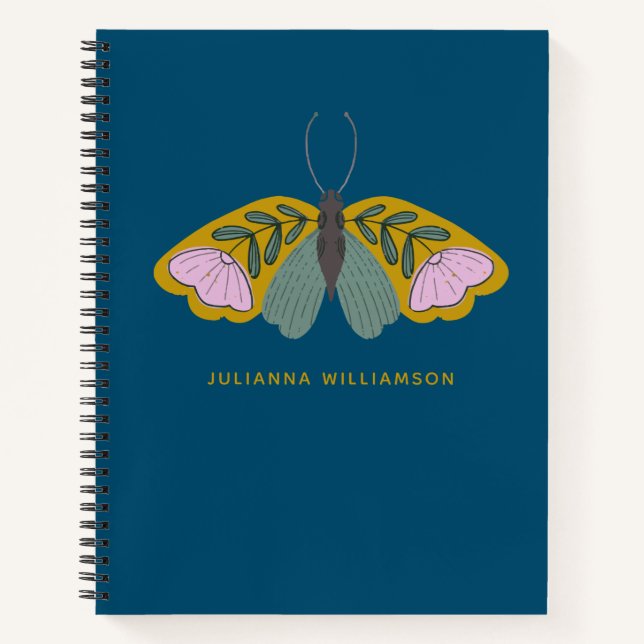 Cuaderno Ilustracion de mariposa floral Boho personalizado (Anverso)