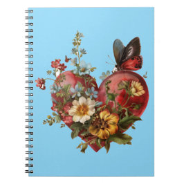 Cuaderno Ilustracion de mariposa floral con forma de corazó