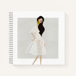 Cuaderno Ilustración de moda de una fashionista con vestido