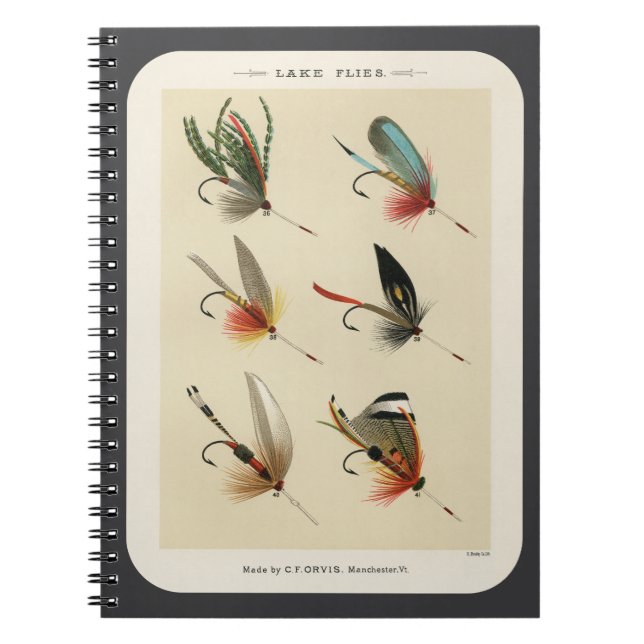 Cuaderno Ilustración de moscas de lago vintage (Frente)