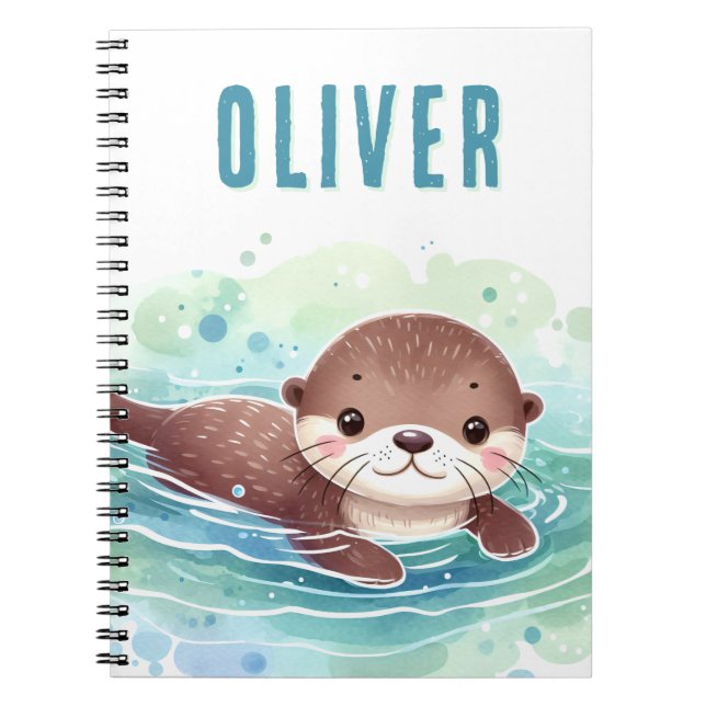 Cuaderno Ilustración de nutria adorable con nombre personal (Frente)