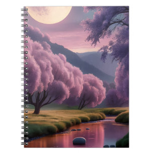 Cuaderno Ilustración de paisaje de ensueño lunar de fantasí