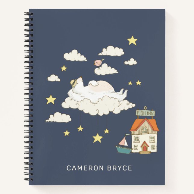 Cuaderno Ilustracion de pájaro de oso suave nombre personal (Anverso)