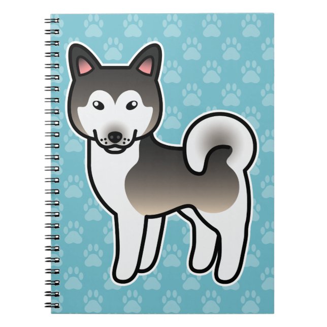 Cuaderno Ilustración de perro Alaskan Malamute gris lobo (Frente)