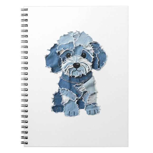 Cuaderno Ilustración de perro con parches de mezclilla ador (Frente)