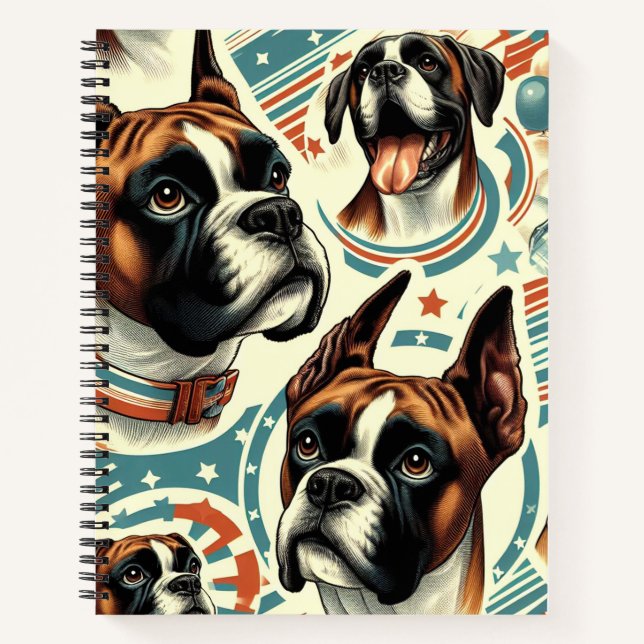 Cuaderno Ilustracion de perro de Boxer sin costura (Anverso)