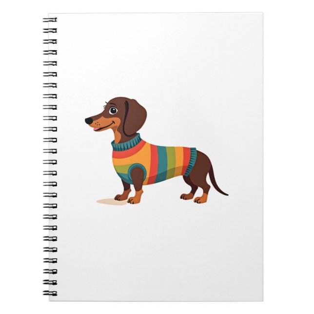 Cuaderno Ilustración de perro largo dachshund lindo suéter  (Frente)