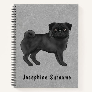 Cuaderno Ilustración de perro pug negro lindo dibujo animad