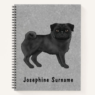 Cuaderno Ilustración de perro pug negro lindo dibujo animad