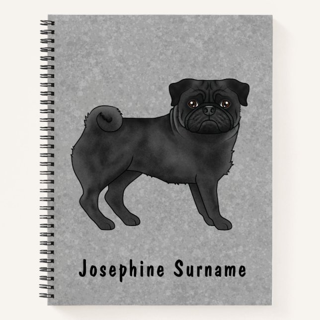 Cuaderno Ilustración de perro pug negro lindo dibujo animad (Anverso)