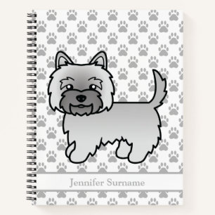 Cuaderno Ilustración de perro Terrier Cairn Gris con texto