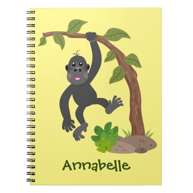 Cuaderno Ilustracion de personalizado de bebé gorila feliz (Frente)