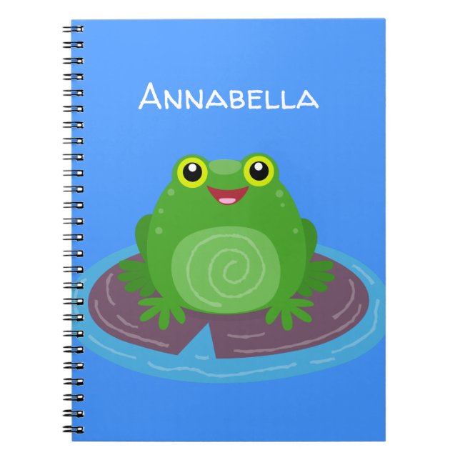 Cuaderno Ilustracion de personalizado de rana verde alegre (Frente)