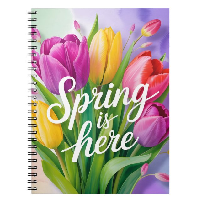 Cuaderno Ilustración de ramo de tulipanes "La primavera ha  (Frente)