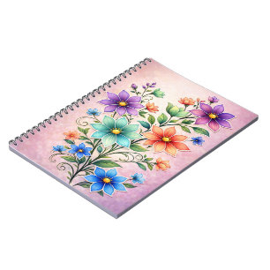 Cuaderno Ilustración de rocío floral multicolor vibrante