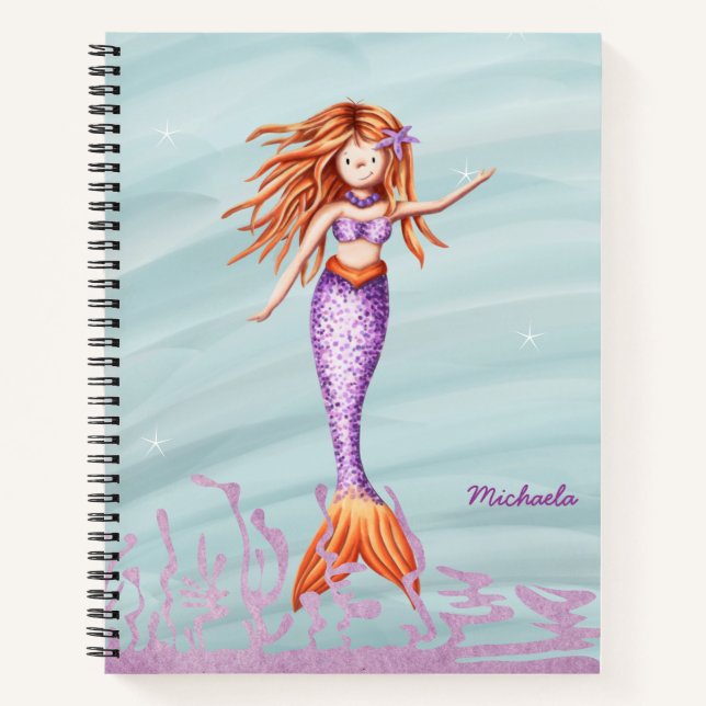 Cuaderno Ilustracion de sirena púrpura Naranja (Anverso)