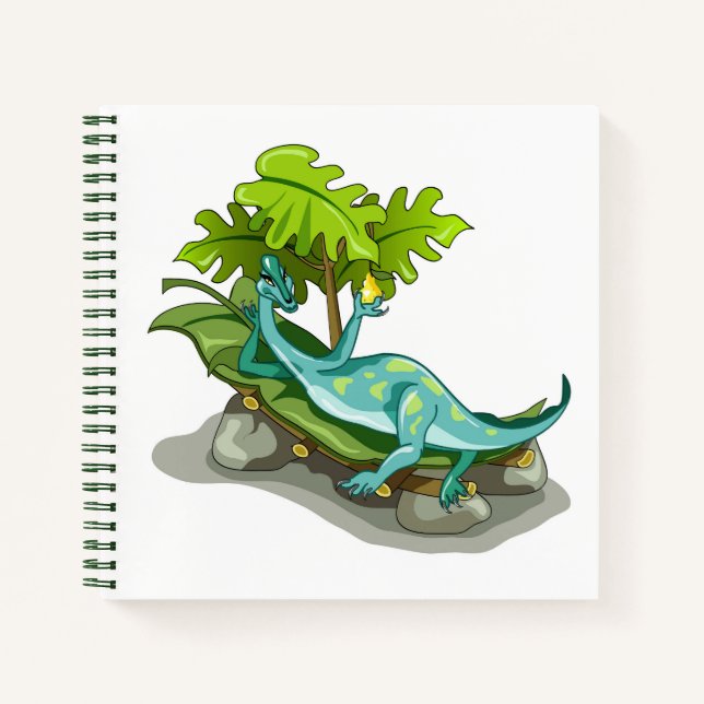 Cuaderno Ilustracion De Un Atardecer Iguanodon. (Anverso)