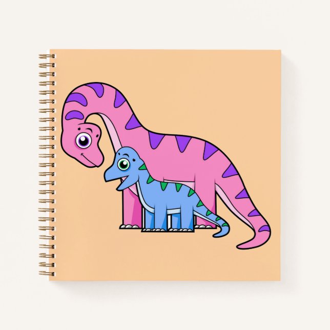 Cuaderno Ilustracion De Un Brachiosaurio Madre E Hijo. (Anverso)