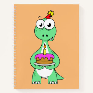Cuaderno Ilustracion De Un Brontosauro Con Pastel De Cumple