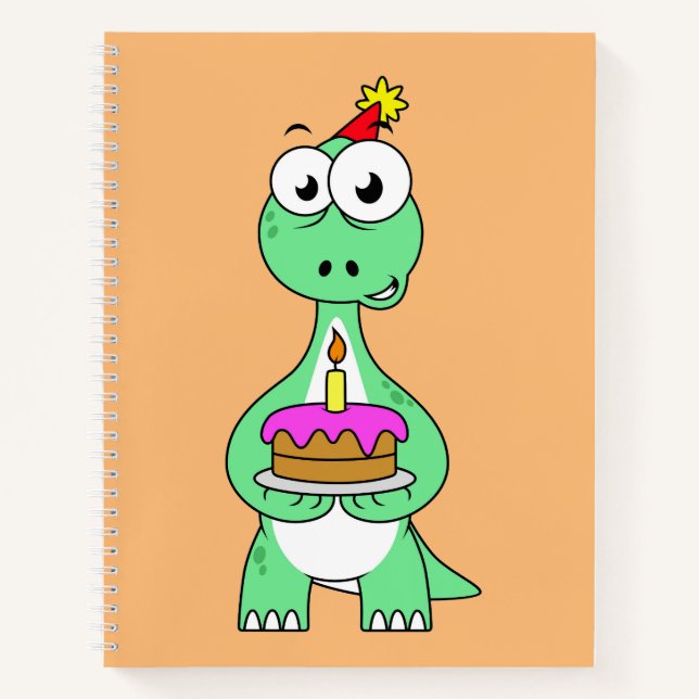 Cuaderno Ilustracion De Un Brontosauro Con Pastel De Cumple (Anverso)