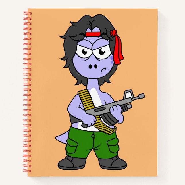 Cuaderno Ilustracion De Un Brontosauro Vestido Como Rambo. (Anverso)