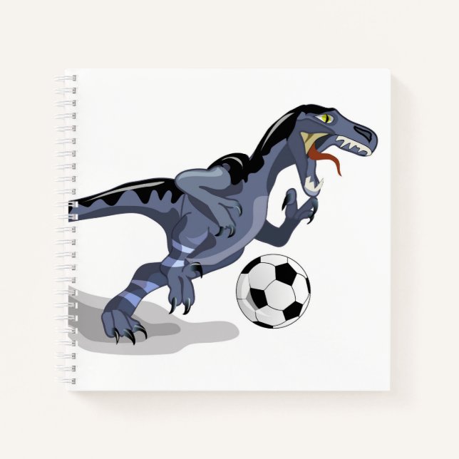 Cuaderno Ilustracion De Un Dinosaurio Raptor Jugando Fútbol (Anverso)