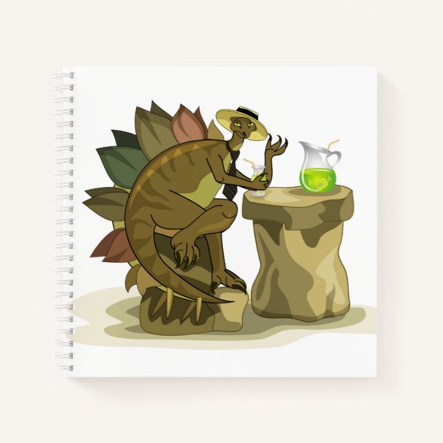 Cuaderno Ilustracion De Un Estegosaurio Que Bebe Una Bebida (Anverso)