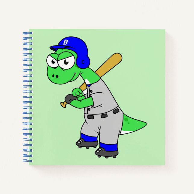 Cuaderno Ilustracion De Un Jugador De Béisbol Brontosaurus. (Anverso)