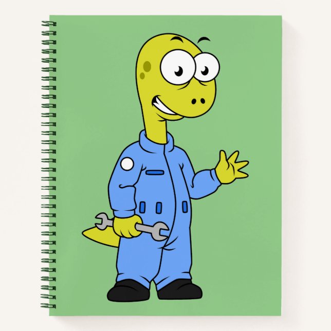 Cuaderno Ilustracion De Un Mecánico De Brontosauro. (Anverso)